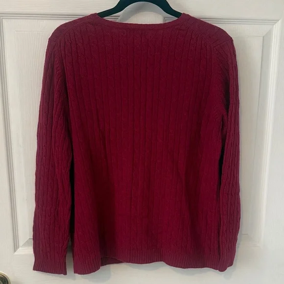 L.L. Bean Raspberry Cable-Knit Wool Cardigan - Picture 5 of 5